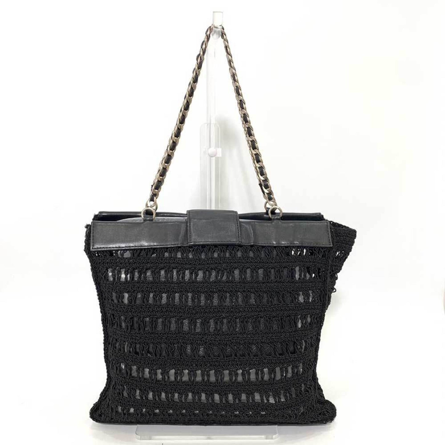 Luxury Chanel Bag Chain Tote Black Mesh Stitch Handbag Coco Mark Ladies Canvas x Leather