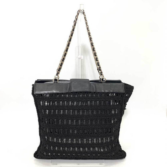 Luxury Chanel Bag Chain Tote Black Mesh Stitch Handbag Coco Mark Ladies Canvas x Leather