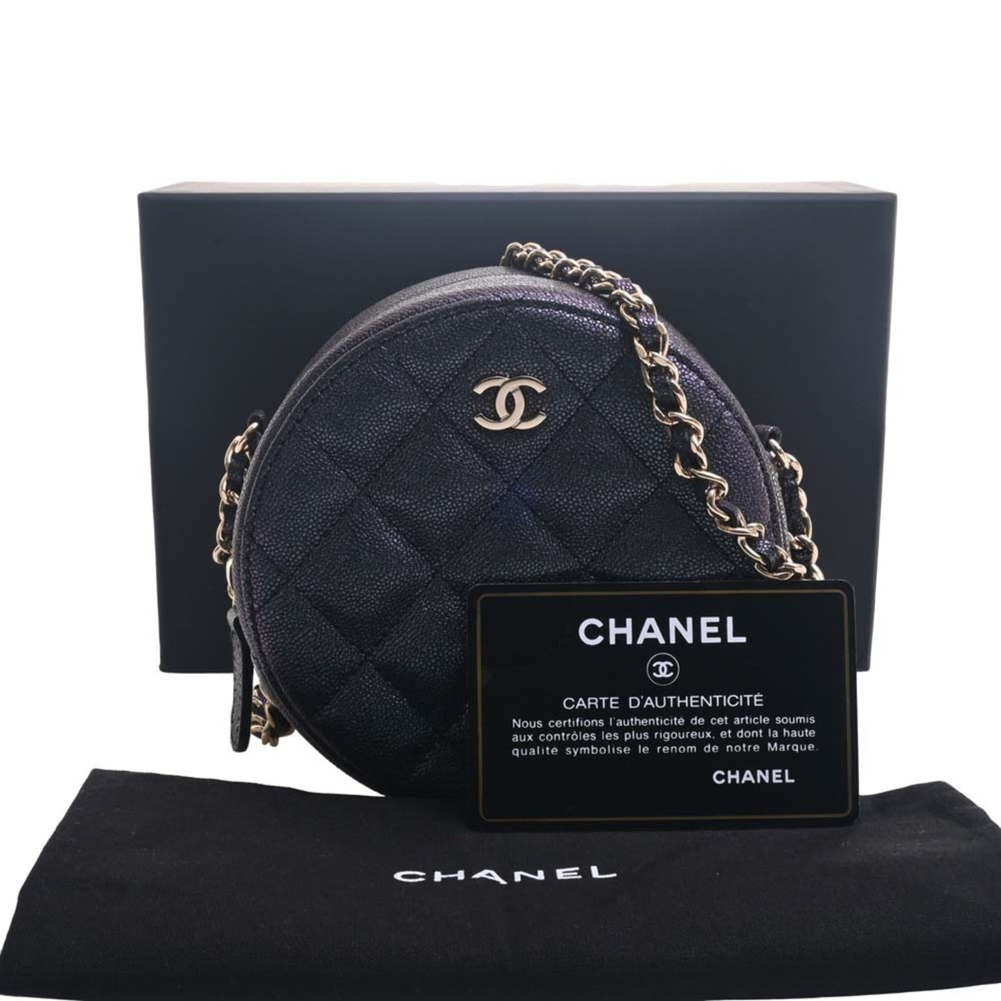 Luxury Chanel Caviar Skin Matelasse Coco Mark Chain Shoulder Bag Metallic Women's