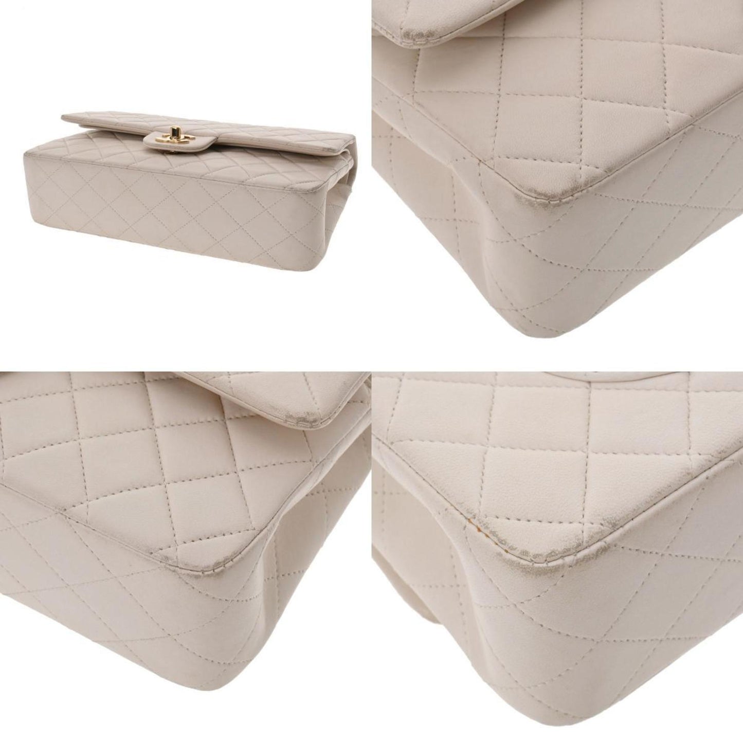 CHANEL Matelasse W Flap Chain Shoulder 25 White Women's Lambskin Bag