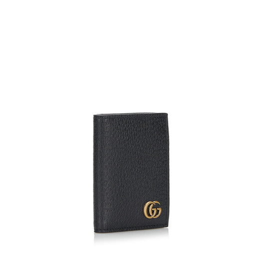 Luxury Gucci GG Marmont Double Card Case Business Holder 428737 Black Leather Ladies GUCCI