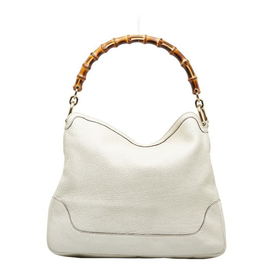 Luxury Gucci Bamboo GG Canvas Handbag Shoulder Bag 282315 White Leather Ladies