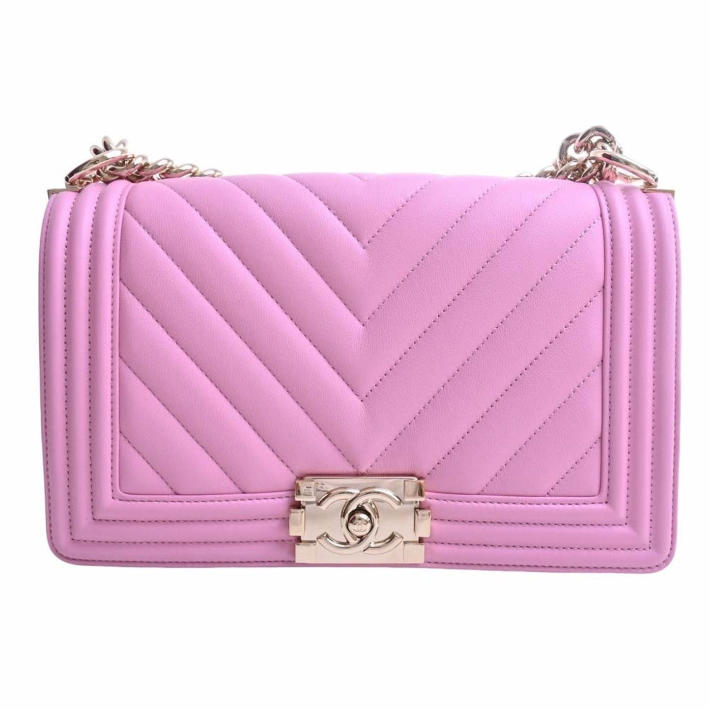 Luxury Chanel Lambskin Boy Coco Mark Chain Shoulder Bag Pink Ladies