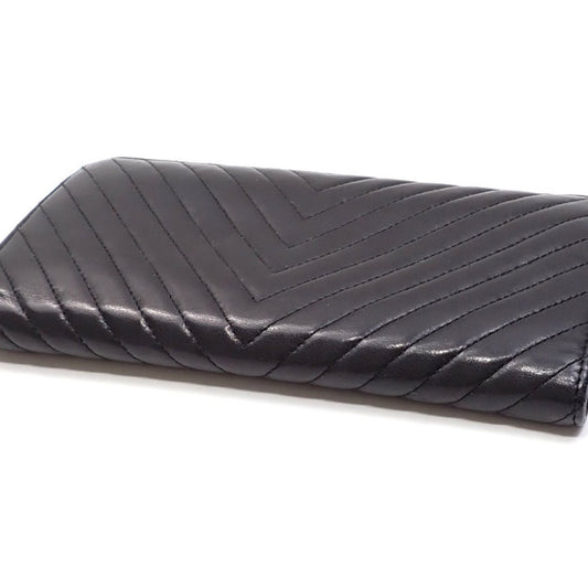 Luxury Chanel Bifold Long Wallet V Stitch Women's Black Lambskin A31509 Coco Mark Leather