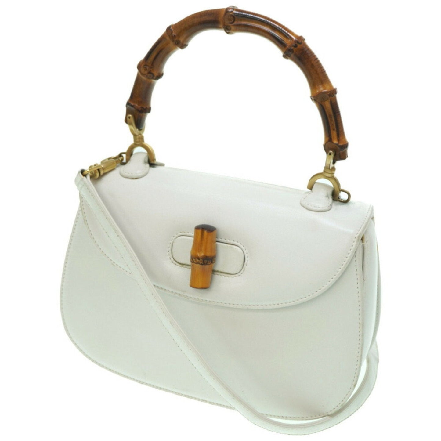 Luxury Gucci bamboo shoulder handbag leather white  strap