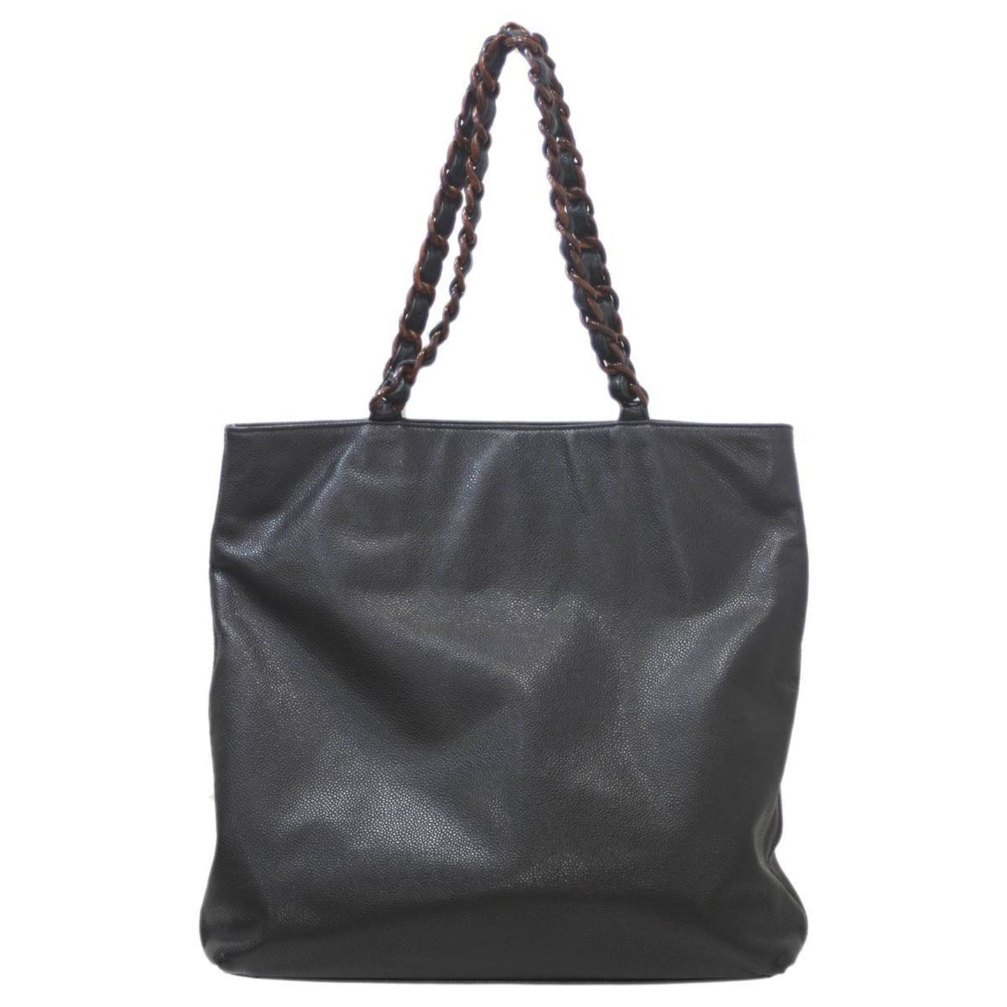 Luxury Chanel Coco Shoulder Bag Caviar Skin Woodgrain Acrylic Chain Tote Black Women's KS