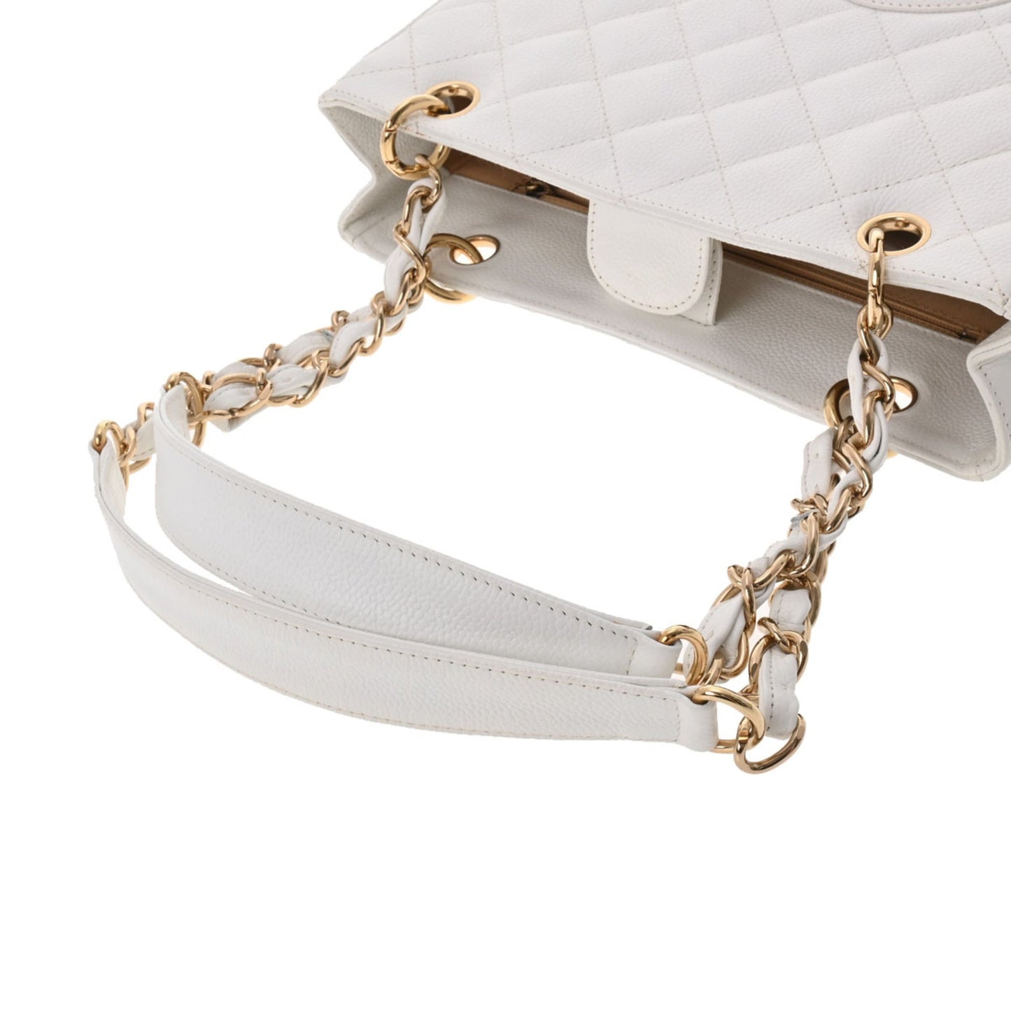 Luxury Chanel PST White Women's Caviar Skin Tote Bag