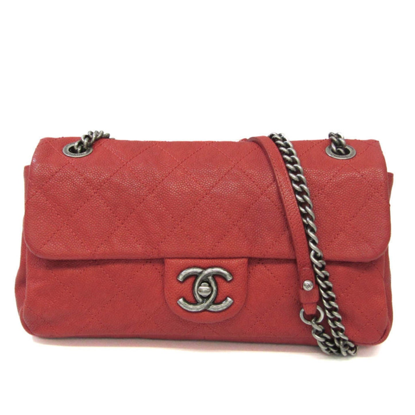 Luxury Chanel Caviar Skin Matelasse Women's Leather Shoulder Bag Red Color