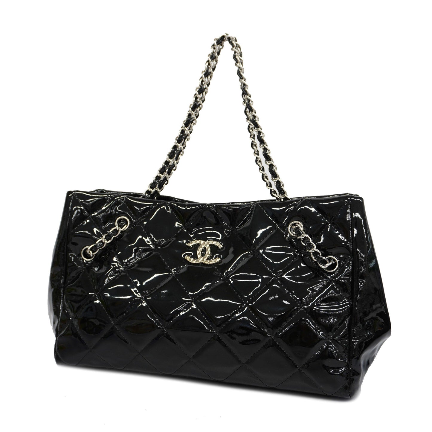 CHANEL  Matelasse Chain Shoulder Bag Women's Patent Leather Black