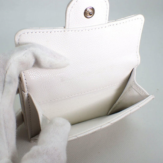 Luxury Chanel caviar skin white trifold wallet