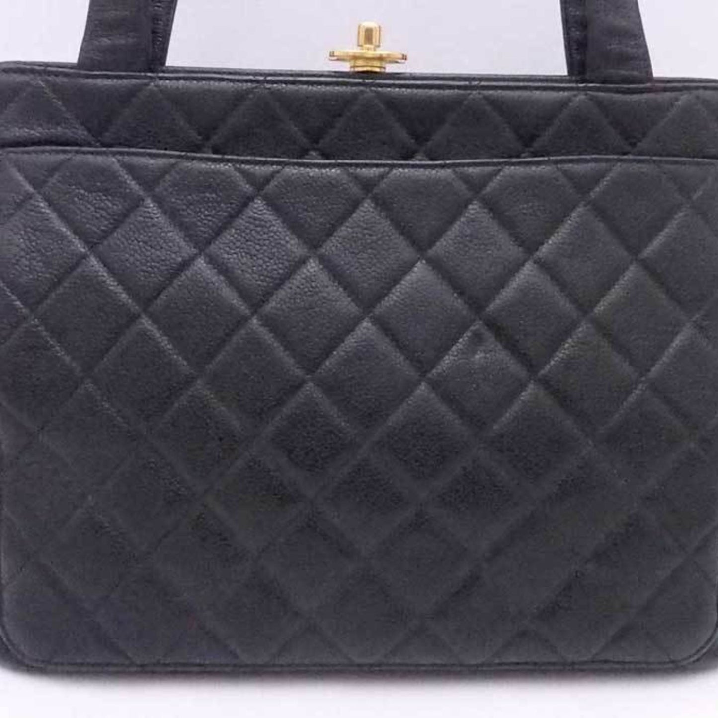 Luxury Chanel shoulder bag matelasse caviar skin leather black gold ladies