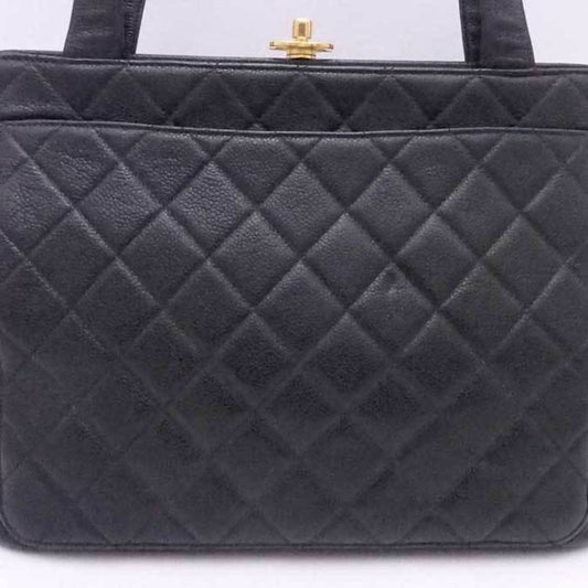 Luxury Chanel shoulder bag matelasse caviar skin leather black gold ladies