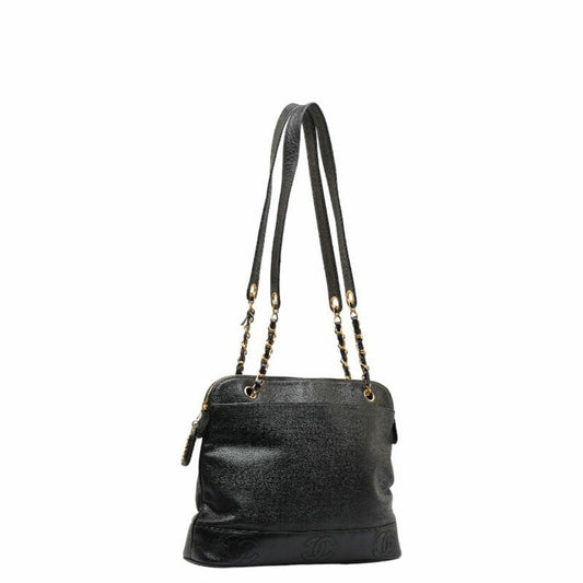Luxury Chanel Triple Coco Mark Chain Shoulder Bag Black Caviar Skin Women's