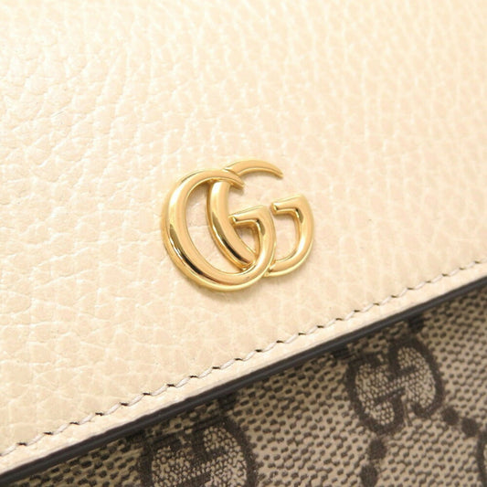 Luxury Gucci GG Marmont 456116 Continental Supreme Leather Beige White Bifold Long Wallet