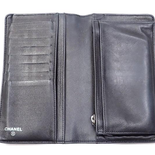 Luxury Chanel Bifold Long Wallet Women's Black Caviar Skin Coco Mark