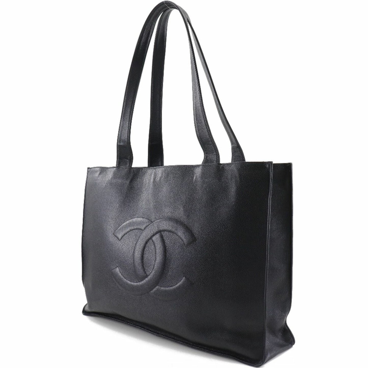 Luxury Chanel Coco Mark Matte Caviar Skin Black Women's Tote Bag