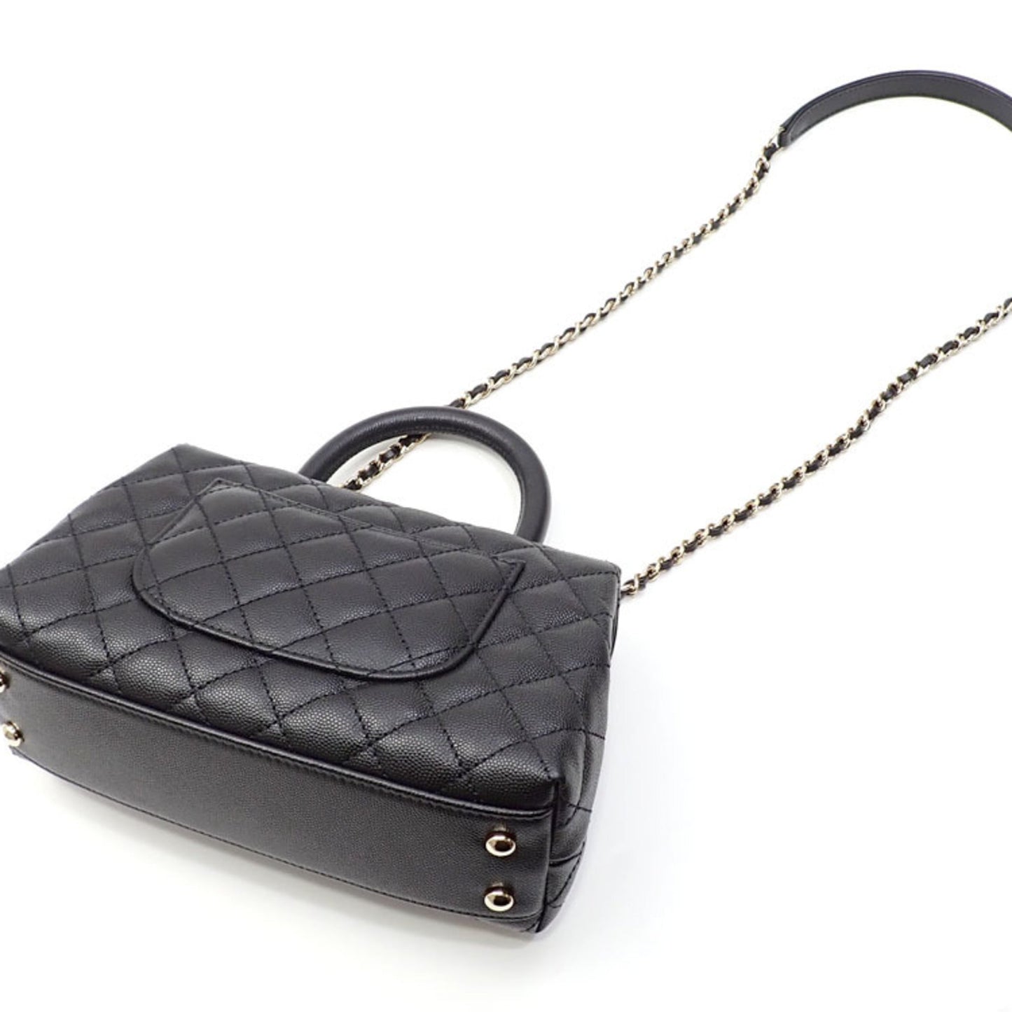 Luxury Chanel Handbag Matelasse Coco Handle XXS Women's Black Caviar Skin AS2215