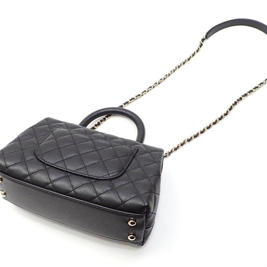 Luxury Chanel Handbag Matelasse Coco Handle XXS Women's Black Caviar Skin AS2215