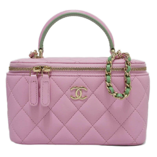 Luxury Chanel Vanity Shoulder Handbag Bag Pink Lambskin Women's