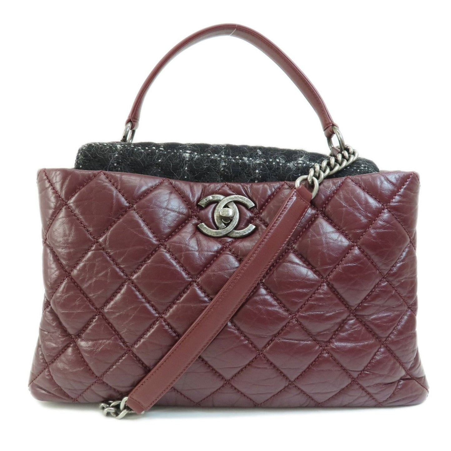 Luxury Chanel Matelasse Coco Mark Handbag Calf/Tweed Women's