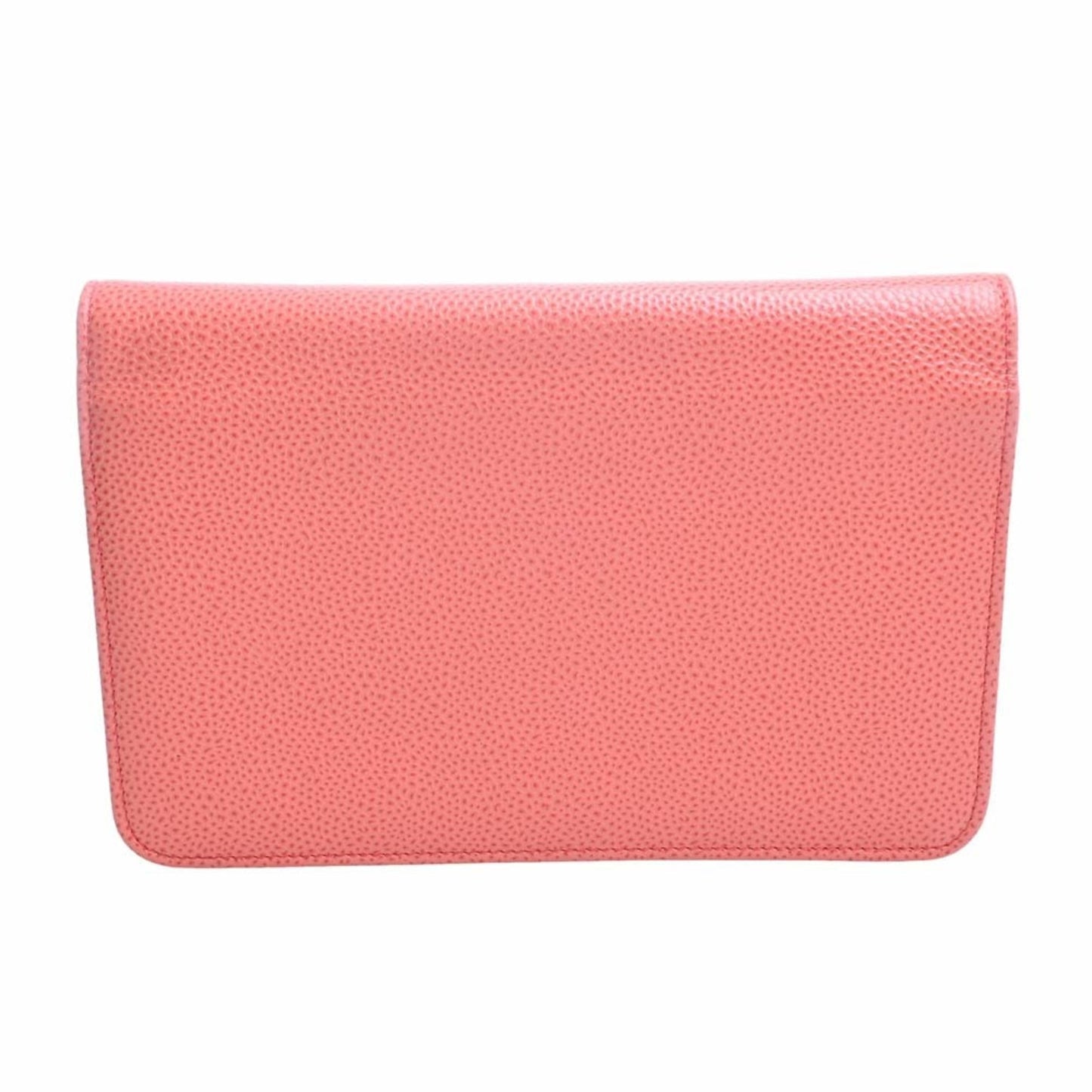 Luxury Chanel Caviar Skin Coco Mark Chain Shoulder Long Wallet Orange Ladies