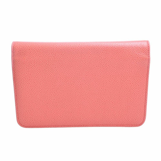 Luxury Chanel Caviar Skin Coco Mark Chain Shoulder Long Wallet Orange Ladies