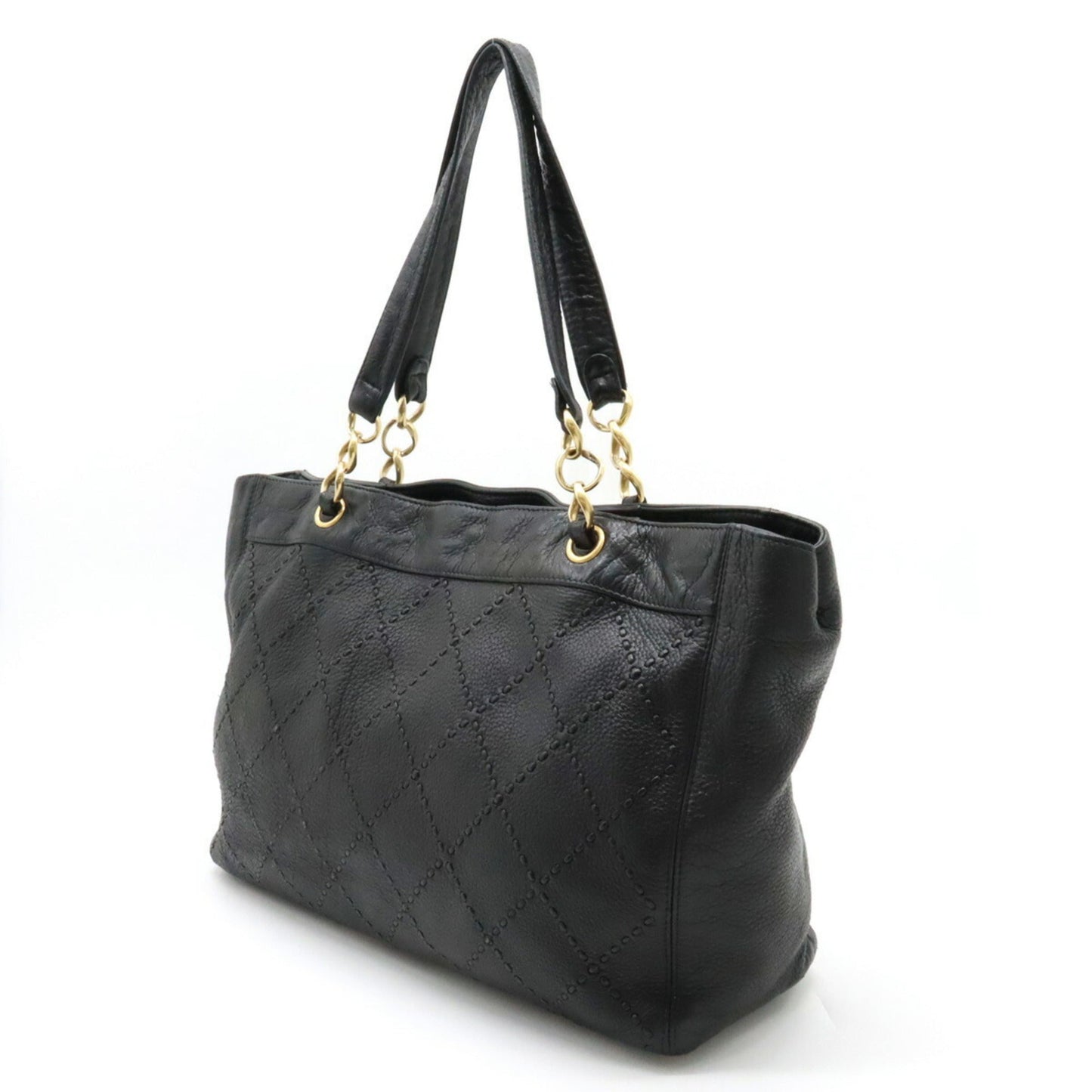 Luxury Chanel Ultra Stitch Coco Mark Tote Bag Shoulder Chain Leather Black