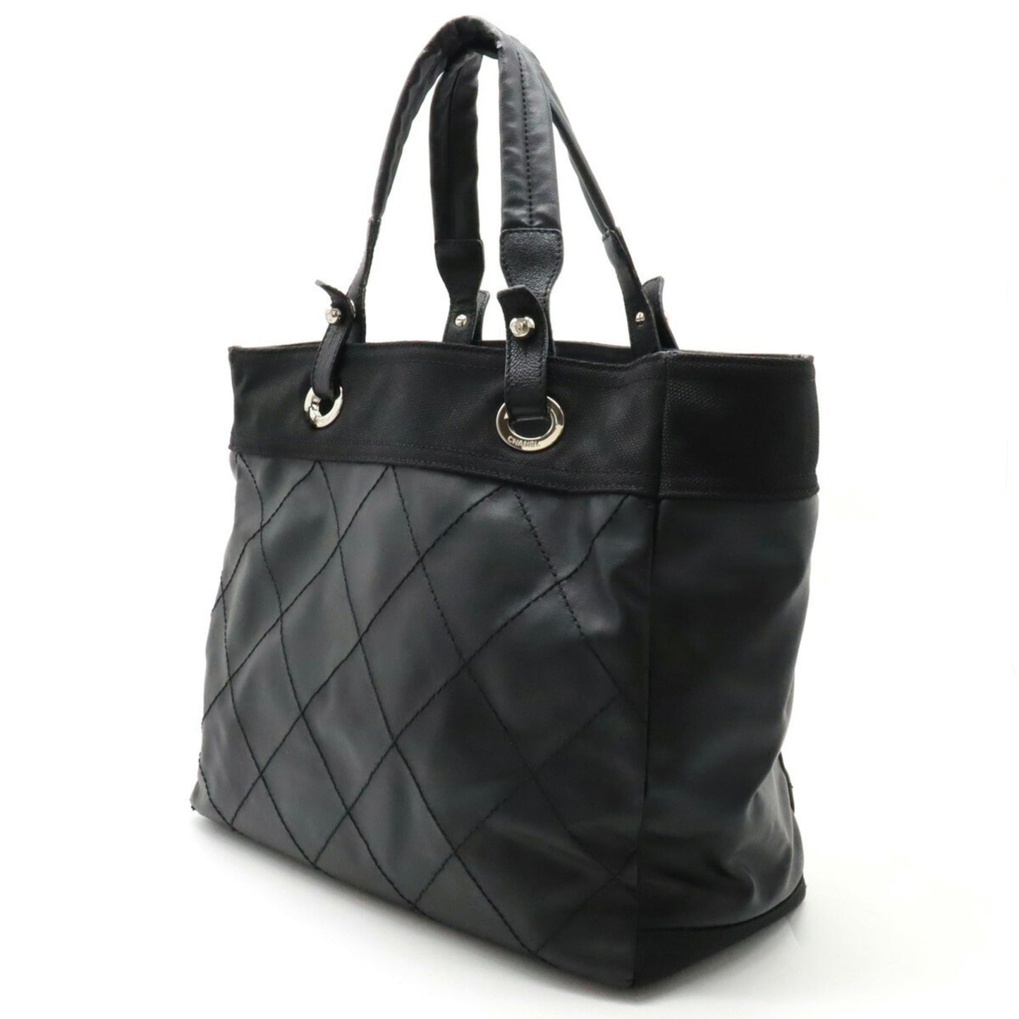 Luxury Chanel Paris Biarritz Tote MM Bag Handbag Coated Canvas Black A34209
