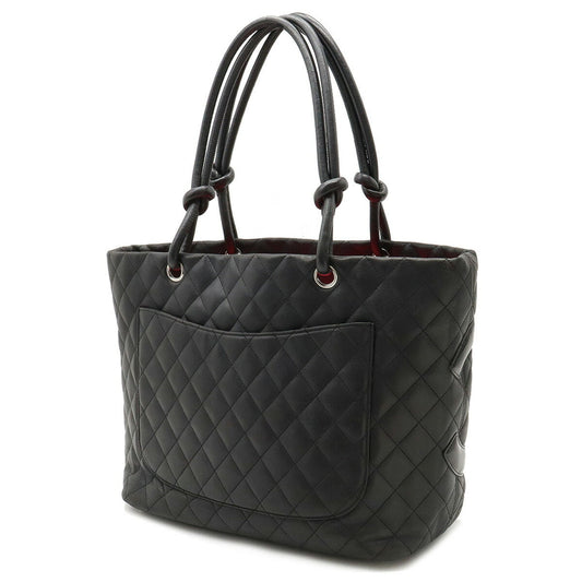Luxury Chanel Cambon Line Coco Mark Large Tote Shoulder Bag Soft Calf Enamel Black Pink A25169