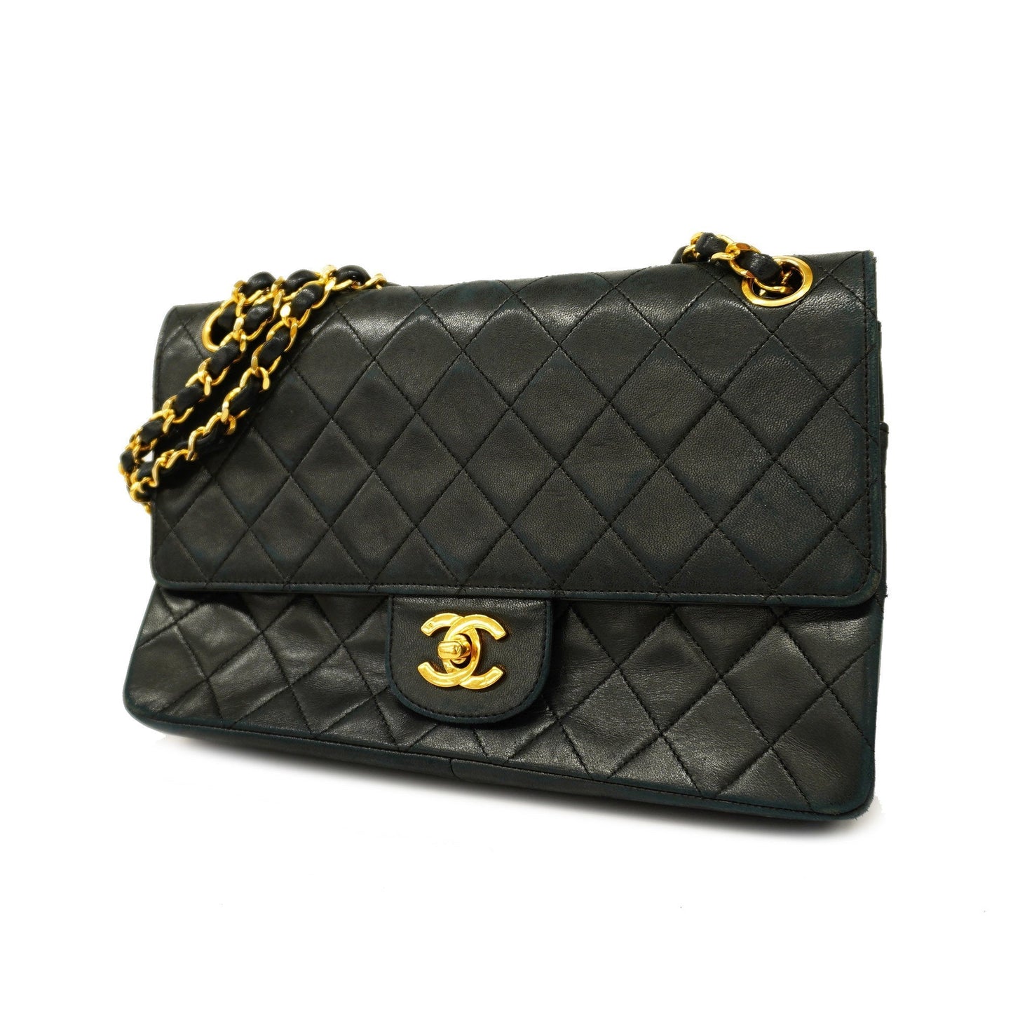 CHANEL  Matelasse W Flap W Chain Women's Leather Shoulder Bag Black