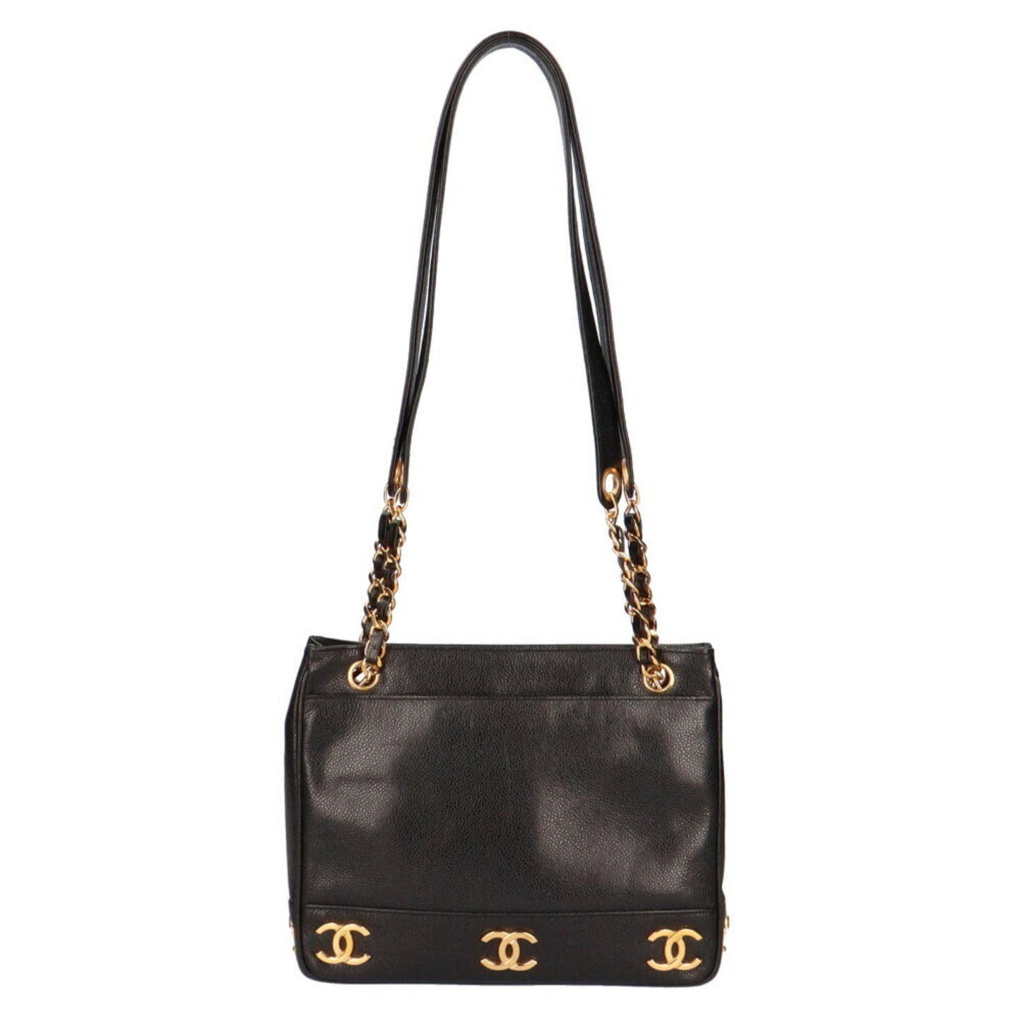 Luxury Chanel Chain Triple Coco Shoulder Bag Caviar Skin Black Women's