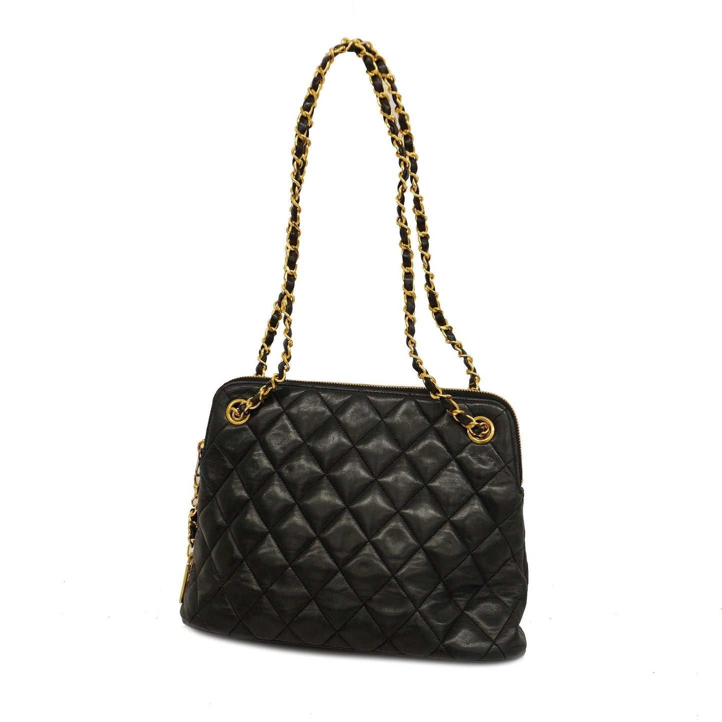 CHANEL  Matelasse Chain Shoulder With Fringes Leather Shoulder Bag Black