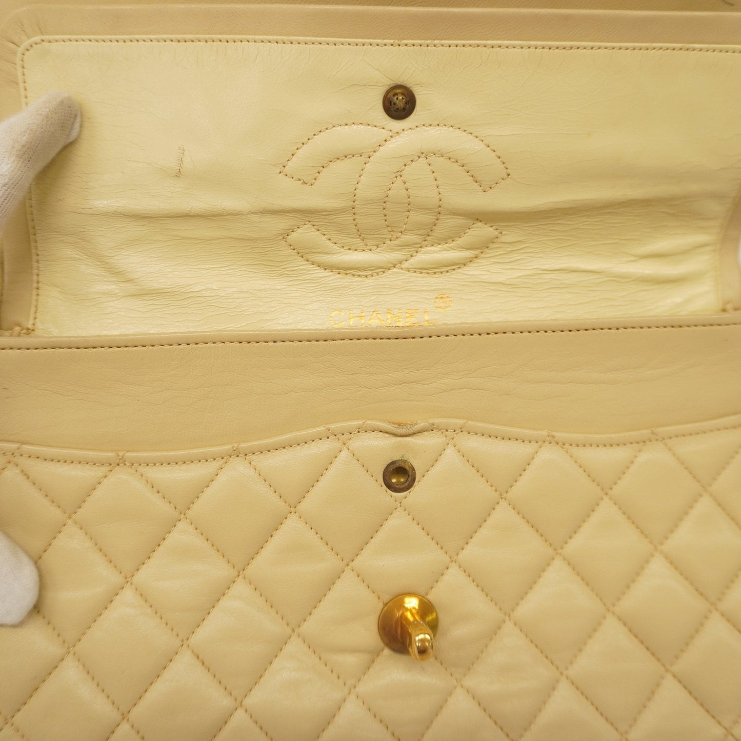 CHANEL  Matelasse W Flap W Chain Women's Leather Shoulder Bag Beige