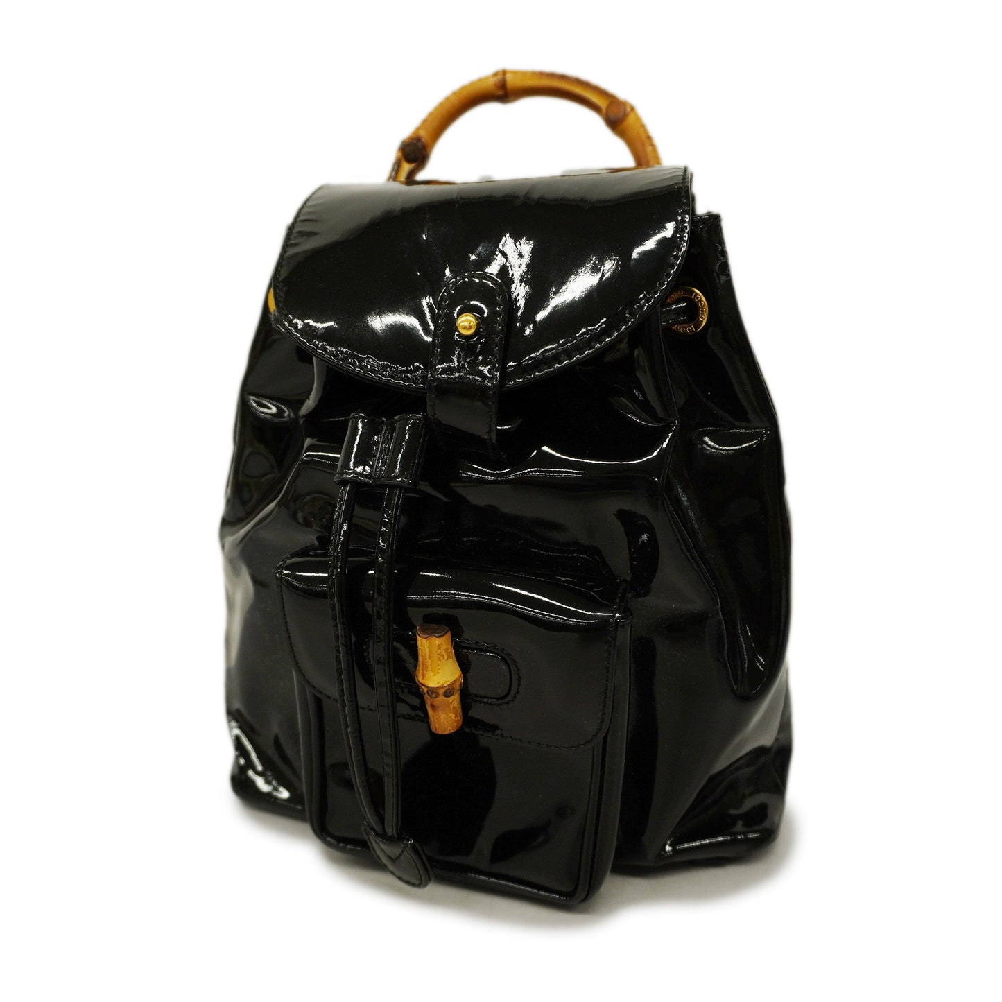 Luxury Gucci  Bamboo Rucksack Enamel 003 2058 0030 Women's Backpack Black