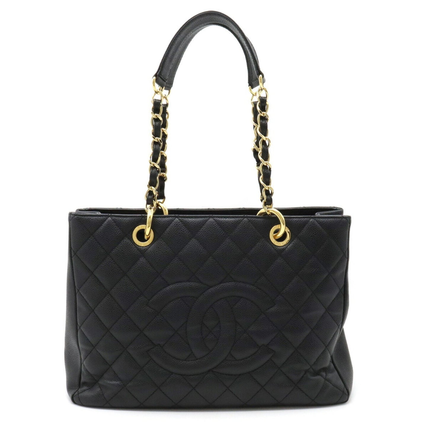Luxury Chanel Matelasse Coco Mark Chain Tote Bag Shoulder Caviar Skin Leather Black A50995