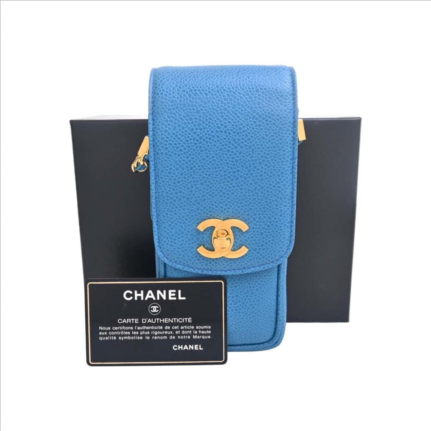 Luxury Chanel Leather Coco Mark Chain Phone Case Shoulder Bag Blue Ladies