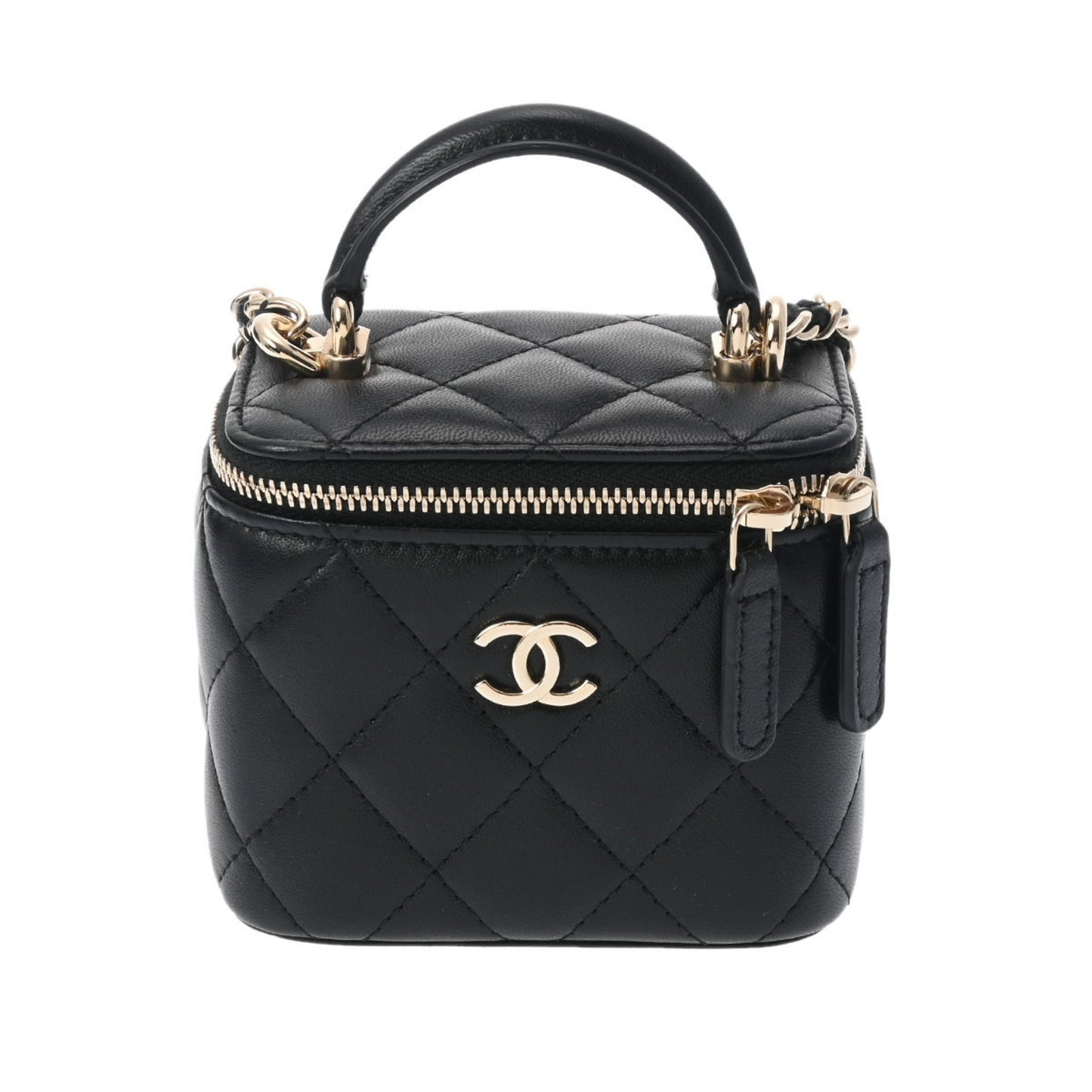 Luxury Chanel Small Vanity Chain Shoulder Black Champagne AP2198 Women's Lambskin Bag