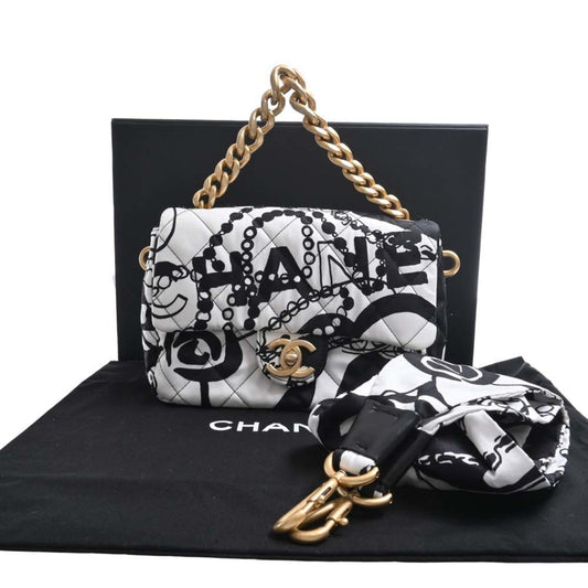Luxury Chanel Canvas Coco Mark Chain Handbag Black White Ladies