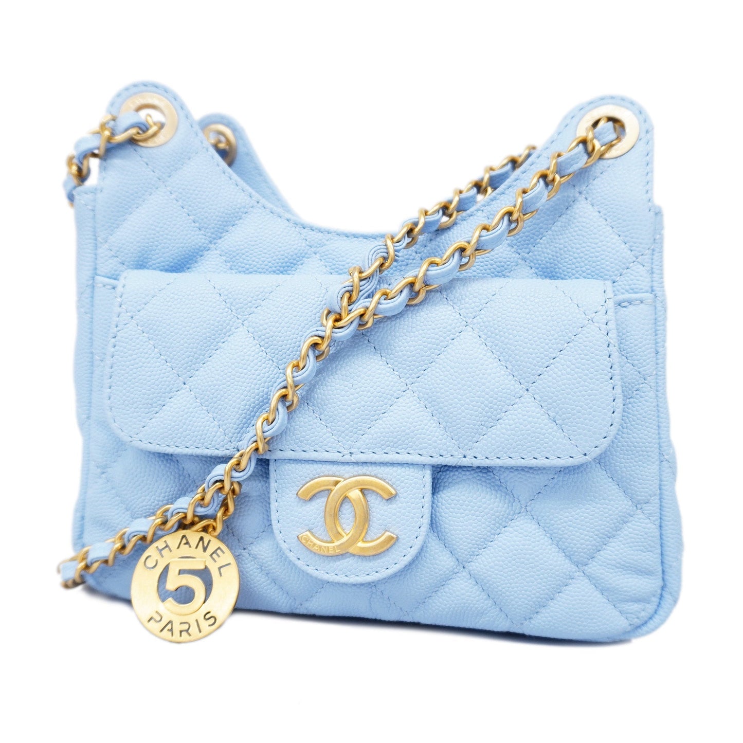 CHANEL  Matelasse Chain Shoulder Women's Caviar Leather Light Blue