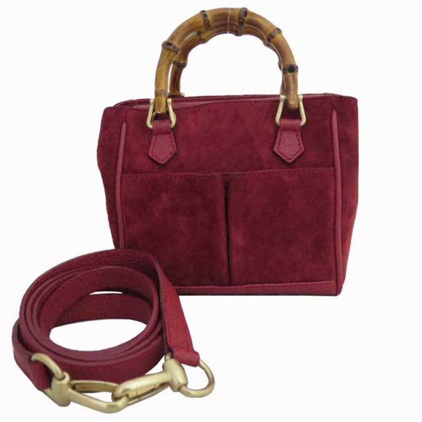 Luxury Gucci 2way Bag Bamboo Red Suede Leather Mini Handbag Shoulder Ladies