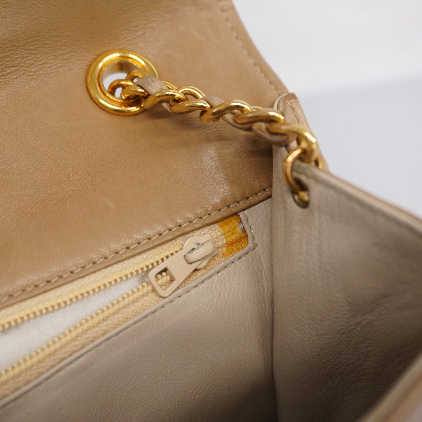 CHANEL  Matelasse Chain Shoulder Lambskin Women's Leather Shoulder Bag Beige