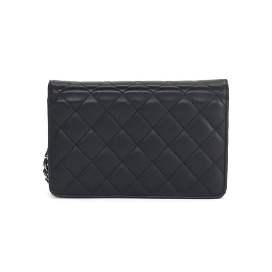 Luxury Chanel cambon line chain wallet folio long leather enamel black silver metal fittings A46646 Cambon Line Chain Wallet