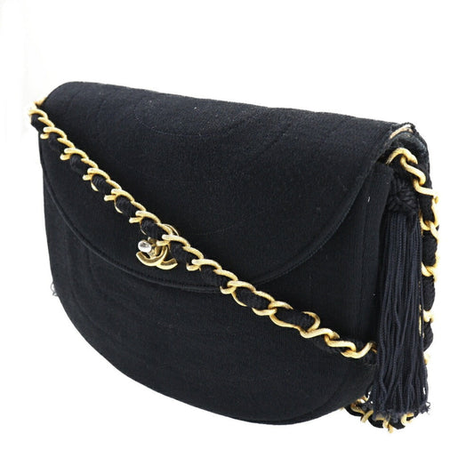 Luxury Chanel Chain Shoulder Bag Coco Mark Tassel Vintage Cotton France Black/Gold Hardware Crossbody Turn Lock ChainShoulder Women's