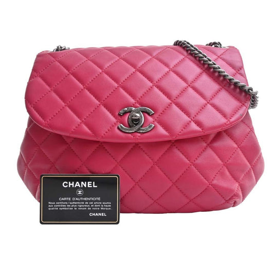 Luxury Chanel Lambskin Matelasse Coco Mark Chain Shoulder Bag Red Ladies