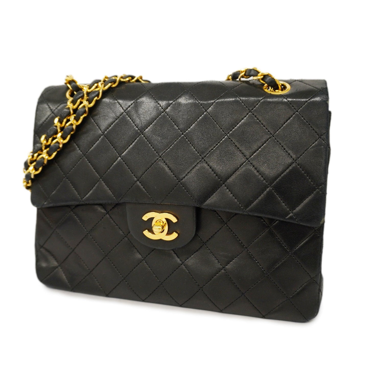 CHANEL  Matelasse W Flap W Chain Lambskin Women's Leather Shoulder Bag Black