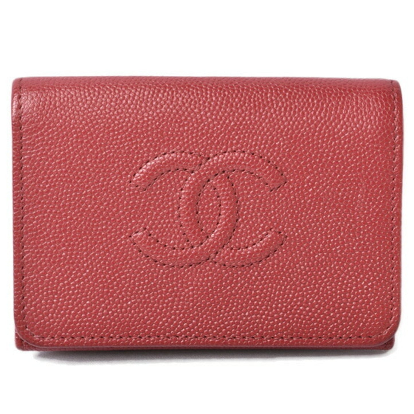 Luxury Chanel wallet  here mark caviar skin dark red