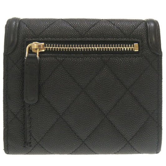 Luxury Chanel CC Filigree Matelasse Caviar Skin Black 28th Series AP0375 Trifold Wallet Cocomark