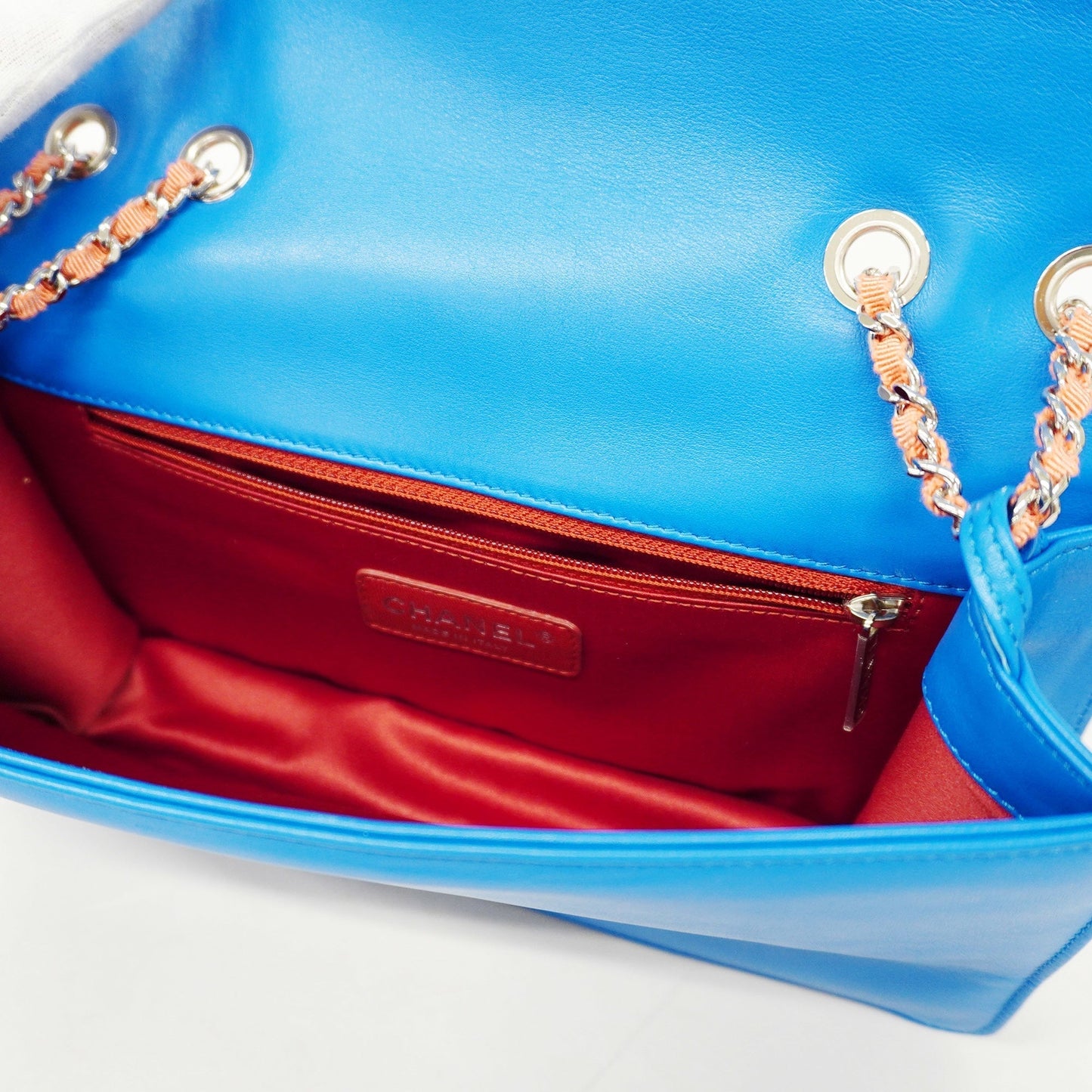 CHANEL  W Chain Women's Patent Leather Shoulder Bag Blue