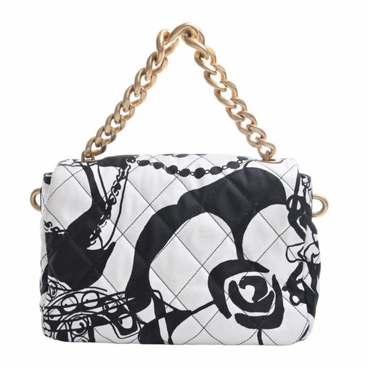 Luxury Chanel Canvas Coco Mark Chain Handbag Black White Ladies