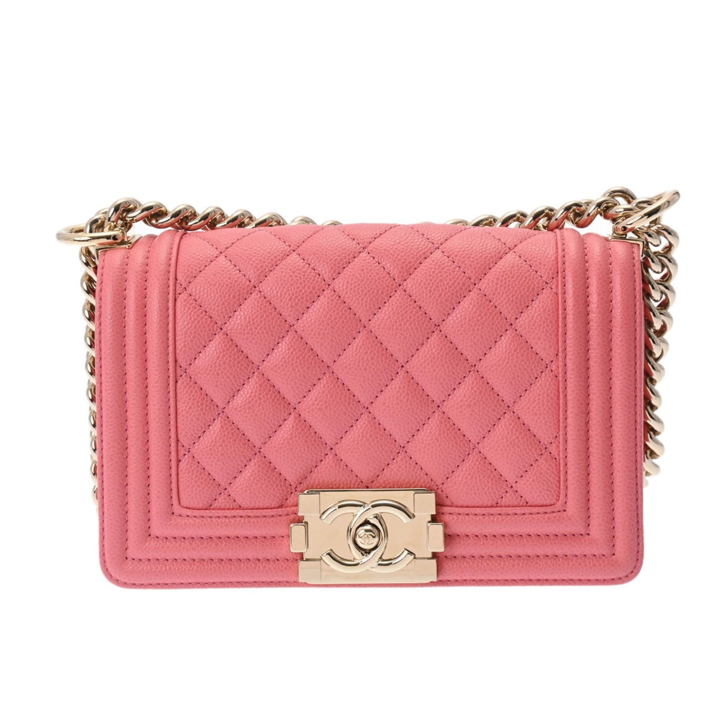 Luxury Chanel Boy  Chain Shoulder Pink A67085 Women's Caviar Skin Bag
